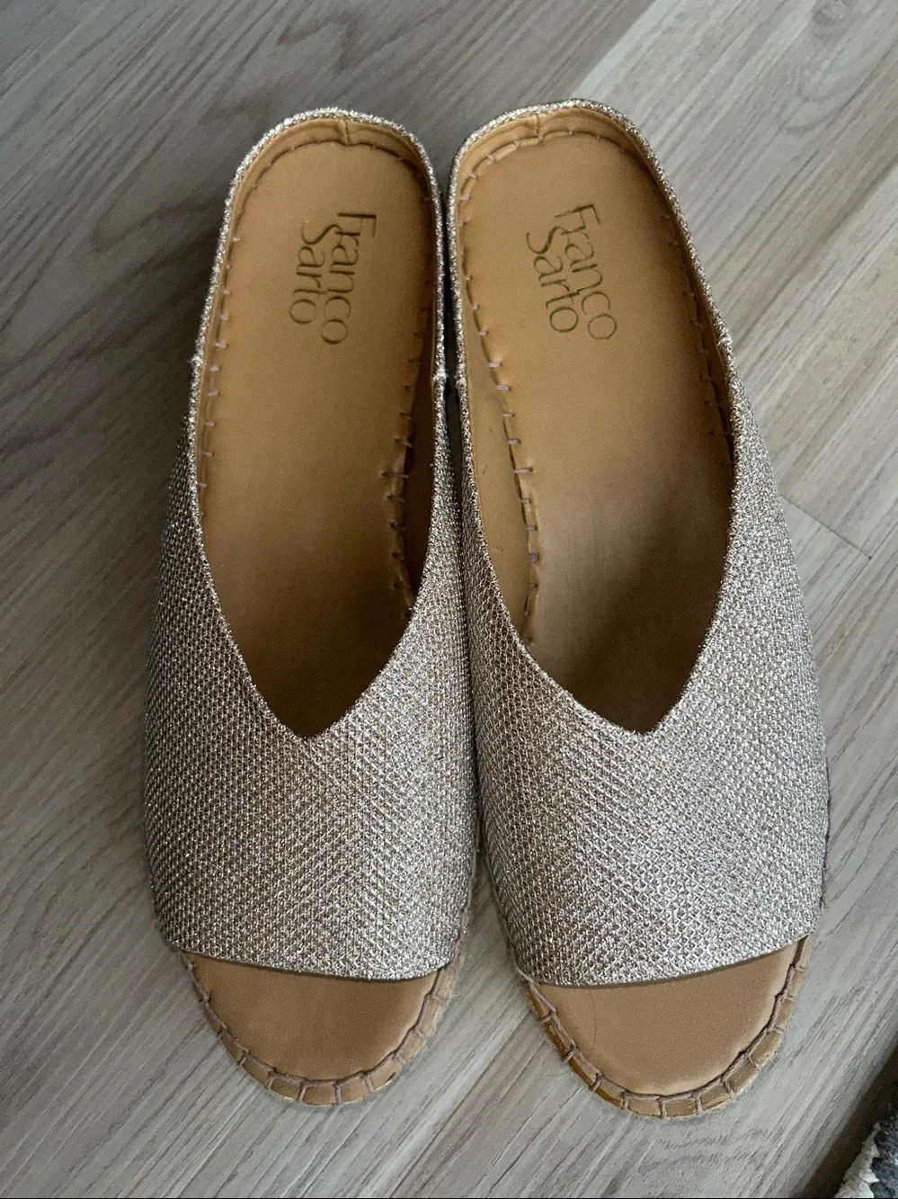 Franco Sorto Pine Espadrille Platform Slide 8.5 Gold Sparkle Casual Glam